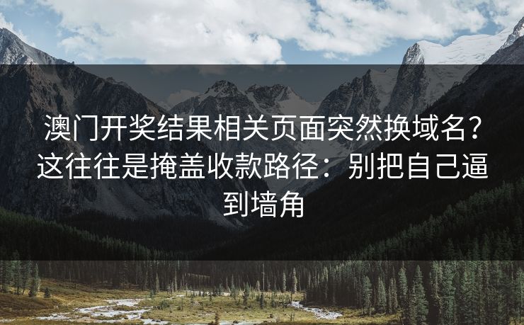 澳门开奖结果相关页面突然换域名？这往往是掩盖收款路径：别把自己逼到墙角