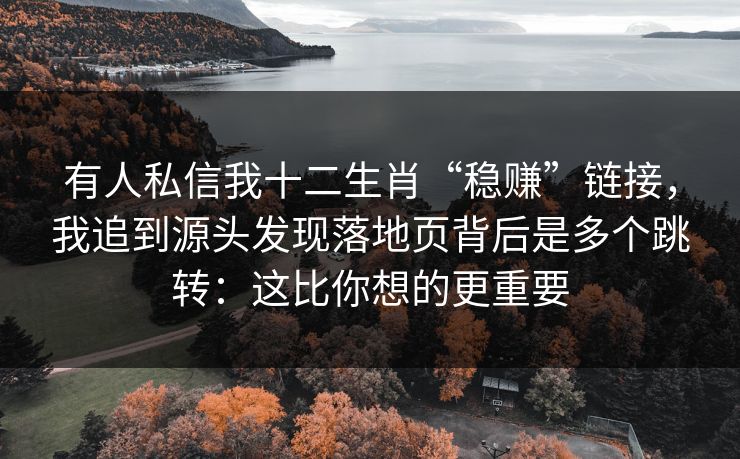 有人私信我十二生肖“稳赚”链接，我追到源头发现落地页背后是多个跳转：这比你想的更重要